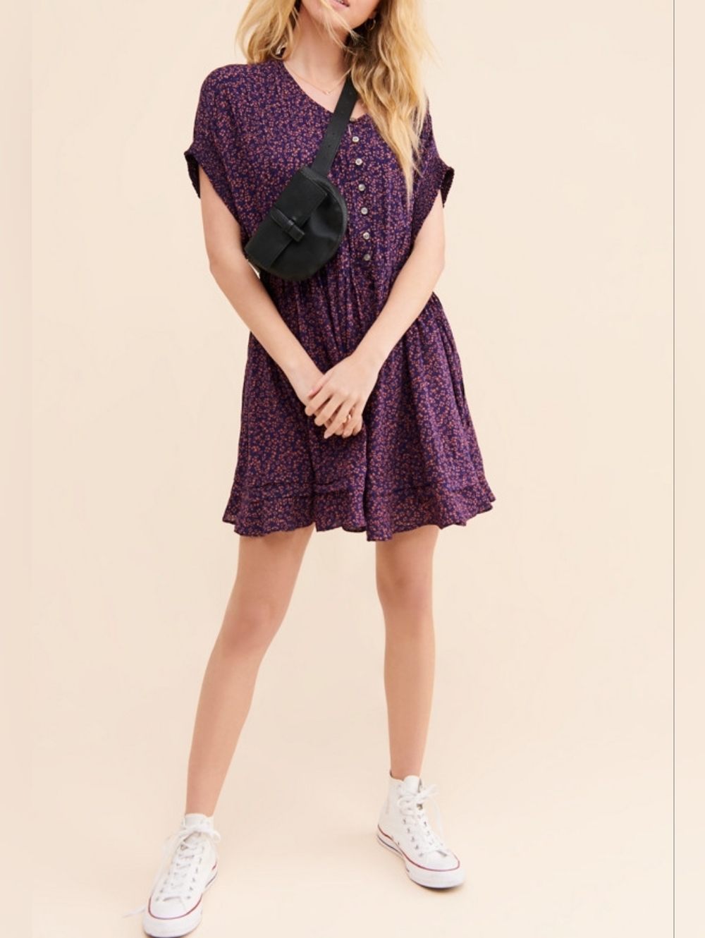 Free People One Fine Day Purple Mini Dress Medium Boho Sun Dress Festival Flowy